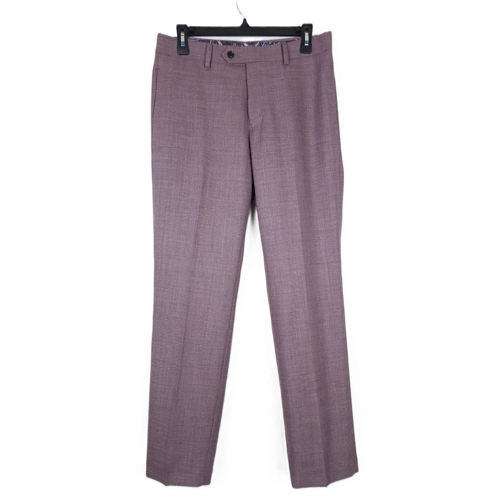 Tallia Mens Slim Fit Dress Pants 30x30 Purple Plum Solid Stretch Wool Blend NWT